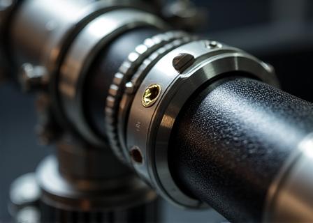 Close-up van een precisie-focuser op een custom telescoop